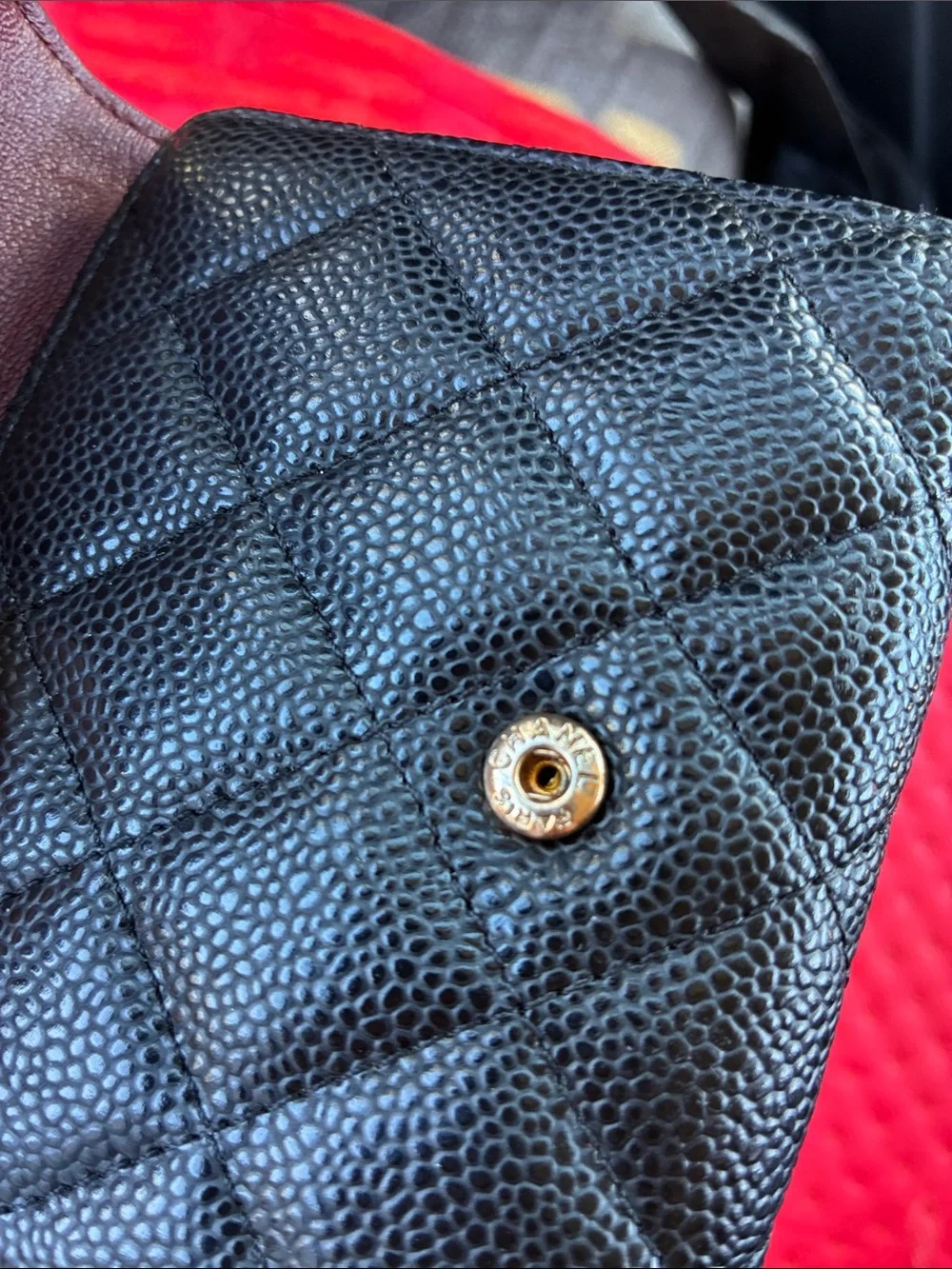 CHANEL Black Quilted Caviar Leather Small Wallet with Gold CC